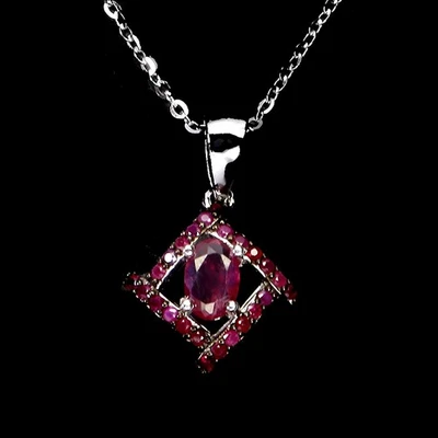 Colar de prata esterlina 925 rubi oval 6x4mm rubi corte diamante pedra preciosa 18 polegadas - Imagem 1 de 4