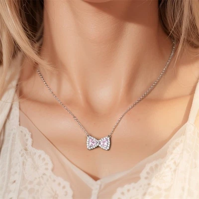 Collar colgante PANDACH 925 plata esterlina rosa lazo para mujer joyería regalos Foto 1 de 4