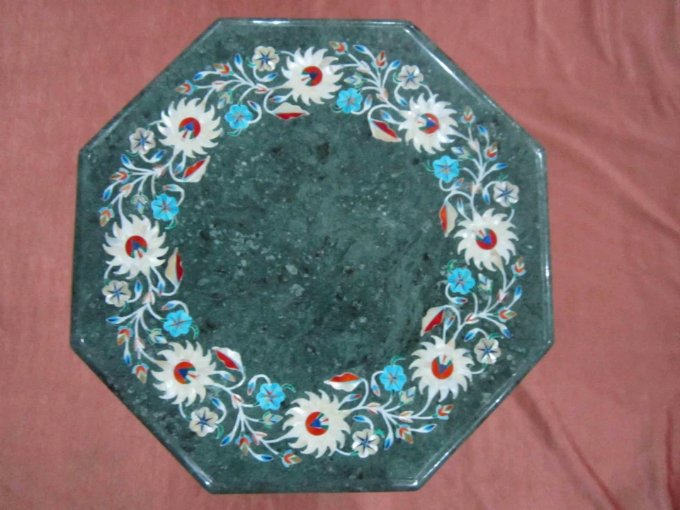 12" green marble Table Top Inlay Pietra Dura Art dining Coffee antique h35 - Image 1 of 4
