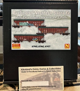 Micro-Trains BNSF Weathered Graffiti Set of 3 MOW Ballast Hoppers w / Cover New! - Picture 1 of 4