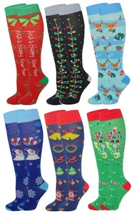 6 Paar Damen ausgefallene bunte Weihnachten Happy New Year Kniestrümpfe  - Bild 1 von 3