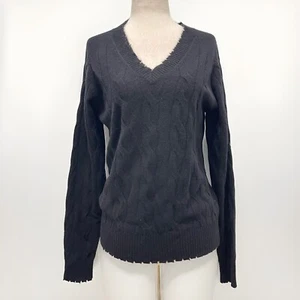 Lux Couture Black Cashmere Cable V-Neckline Sweater Size Small - Picture 1 of 10