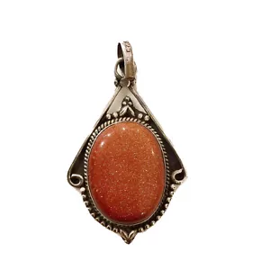 Vintage handgefertigter Goldstein & Silber Anhänger Schmuck Unisex Stil 70’er Sterling - Bild 1 von 11