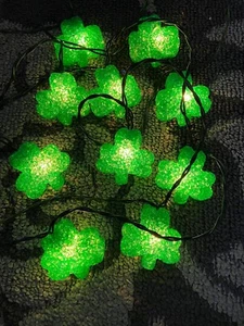 10 Shamrock Irish St Patrick's Day 3 Leaf Clover Melted Green String Of Lights - Picture 1 of 15