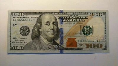 $100.00 Federal Reserve Note 2009 A G 7 Star note Repeater Serial # FG06565464*  - Image 1 of 4