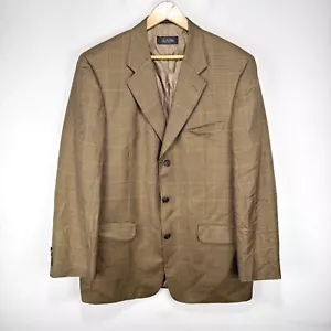 Tasso Elba Collezione Blazer Beige Check Silk Wool 3 Button Sport Coat Men 42L - Picture 1 of 15