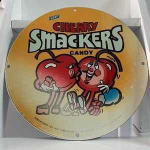 VINTAGE CHERRY SMACKERS PORCELAIN SIGN GAS OIL CANDY STORE SWEET AD PUMP PLATE - Picture 1 of 12