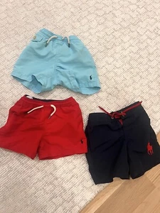 Three Pairs Polo Ralph Lauren Boys Big Pony Red Swim Trunks Swimwear - Size 3 3T - Picture 1 of 2