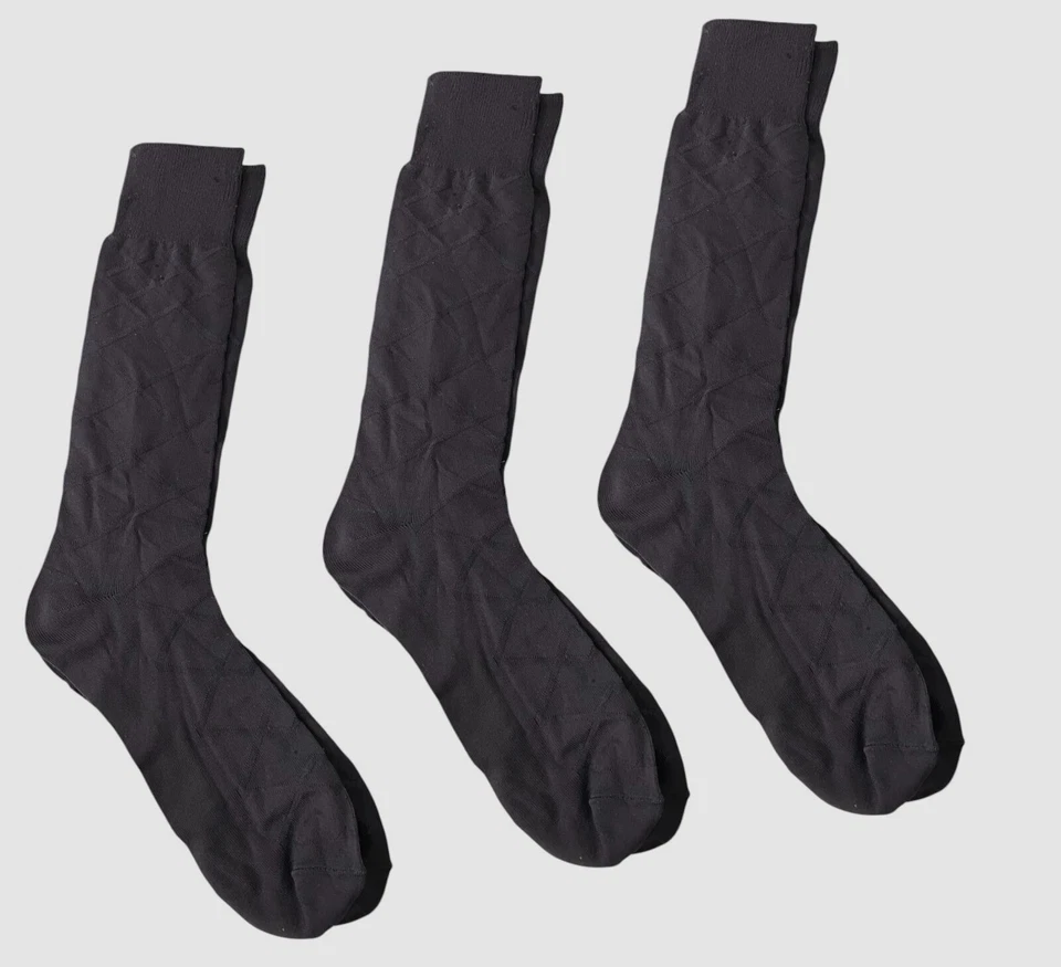Paquete de 3 pares de calcetines de vestir estampados tejidos con diamantes plateados para hombre Perry Ellis 7-12 Foto 1 de 1