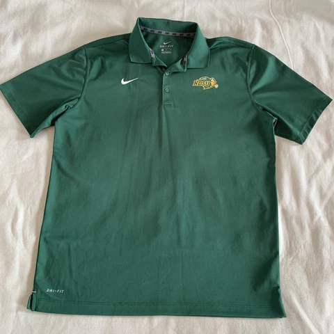 North Dakota State Bison Nike Green Polo Shirt Men's Large L XL Golf Dri Fit Cover