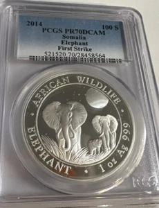 Somalia Elephant First Strike 2014 graduación profesional PR 70 DCAM - moneda más difícil de encontrar + POP 20 - Imagen 1 de 4