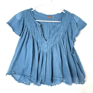 Free People FP One Padama V-Ausschnitt hauchdünnes Babydoll romantisches Oberteil Damen L blau - Bild 1 von 7
