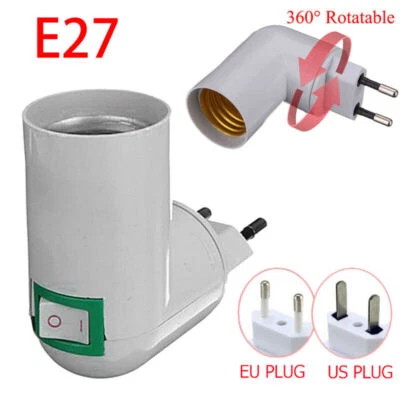 LED Light Lamp Bulb Socket EU US Plug In Holder E27 Convert Adapter With Switch - Image 1 of 4