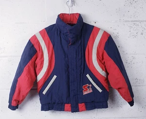 Vintage 90s Starter Puffer Jacket Red Blue Youth Size 7T Full Zip - Picture 1 of 8