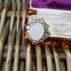 925 Sterling Silver Ring, Natural Druzy Quartz And Peridot Ring, Size N.5 US 7 - Imagen 1 de 10