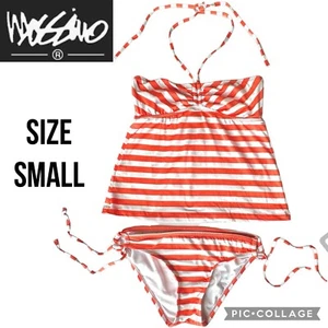 Mossimo Womens Swimsuit Orange White Stripe Tankini Halter 2 Piece Set Size S - Picture 1 of 18
