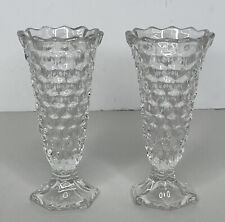 VTG Fostoria American Clear Glass 6" Flared Footed Bud Vase Hex Base #763 - PAIR