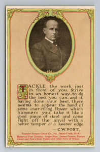 Battle Creek MI- Michigan, Portrait C.W. Post, Writing, Vintage Postcard