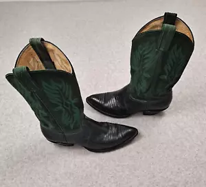 Vtg Tony Lama Boots Men 6.5 Green Leather Suede Upper Western Rodeo Ranch Cowboy - Picture 1 of 12
