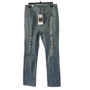 Danesi Jeans Distressed Gray Denim Pants Button Fly Straight Leg Women's Size 17 - Picture 1 of 16