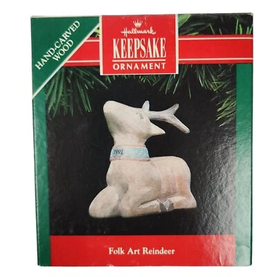Adorno de recuerdo de reno arte popular Hallmark 1991 IOB QX5359 Foto 1 de 4