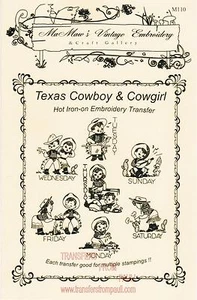 Texas Cowboy & Cowgirl torchons transferts fer chaud broderie vintage de MaMaw - Photo 1/2