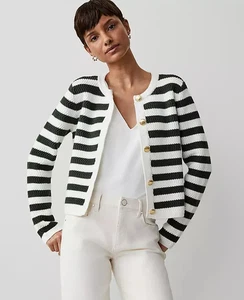 NWT Ann Taylor Petite Striped Stitched Jacket, Petite Small, $149 - Picture 1 of 3