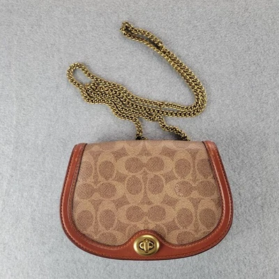 COACH 签名马鞍皮带包链条斜挎包棕褐色锈黄铜 — 第 1/4 张图片