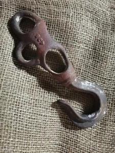 Vintage Dreiloch Schwerlast Gussstahl Takelage Haken 9" Industrie Bauernhof Werkzeug - Bild 1 von 7