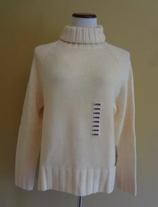Maglione girocollo nuovo con etichette Sutton Studio Bloomingdale's maglia lana avorio taglia L - Foto 1 di 8