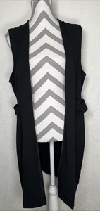 NWT Chicos Sz. 2 Crepe Vest Jacket Womens Black Longline Jacket Belted Charity - Picture 1 of 13
