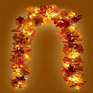Paquete de 2 guirnaldas de arce de otoño con cadena de 40 luces LED - 5,8 pies/pieza artificial Fa... - Imagen 1 de 9