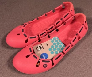 Crocs Springi Ballet Flats Womens Size W8 Pink Black Travel Lightweight Rubber - Picture 1 of 13