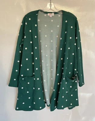 Cárdigan largo LuLaRoe Caroline verde con lunares blancos para mujer talla M Foto 1 de 3