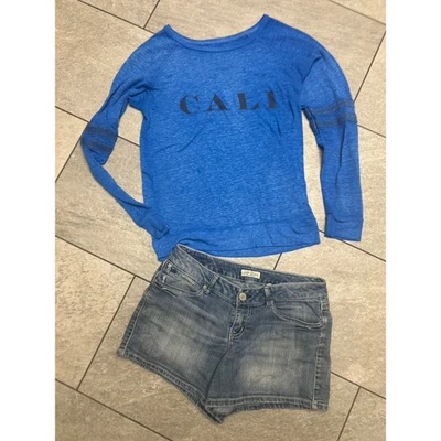 Pantalones Cortos Denim Y2K Cali Estampado Gráfico M & Paris Azul Envejecido Junior Talla 11 Foto 1 de 4