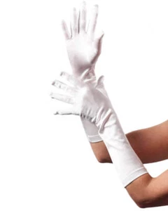 Elbow Length White Satin Gloves - Picture 1 of 2