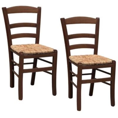 OKAFFAREFATTO Sedia in legno paesana noce scuro con seduta in paglia di riso x 2