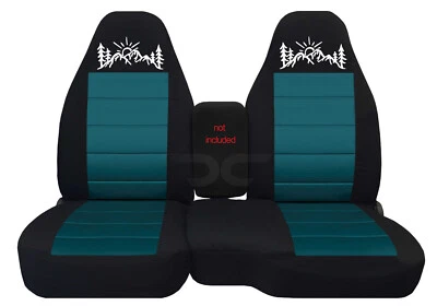 Fits Ford ranger /truck car seat covers 60-40 blk-teal w/mountain sunset design - Image 1 of 4