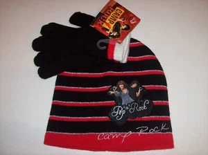 Disney Camp Rock Hat Glove Set Girls Pop 'n' Rock Black Stripe Red OSFM New - Picture 1 of 2