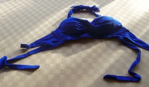 Bikini Retro Halter Ruched High Waist L Blue Tempt Me 2 pc swim suit NEW - Picture 1 of 2