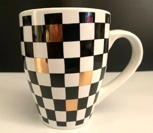 PAI Black White & Copper Checkerboard Pattern Ceramic TEA/COFFEE CUP with Handle - Picture 1 of 7