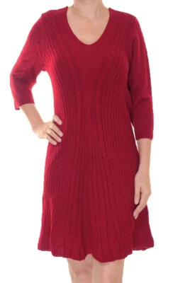 NY Collection Women's Cable-Knit A-Line Sweater Dress, Red, Petite Large - Image 1 of 3