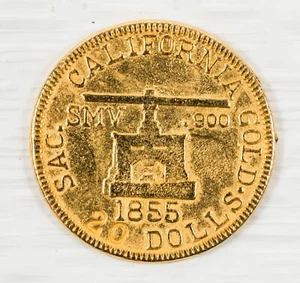 1855 2O TWENTY DOLLAR CALIFORNIA GOLD BLAKE & CO RESTRIKE TOKEN Lesen JF 181 - Bild 1 von 2