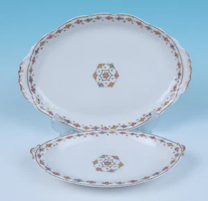 Haviland Louvre Schleiger 348b Porcelain 2 PLATTERS Tray Service w/ Pink Roses - Picture 1 of 9