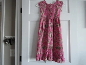 April Cornell Pink Green White Flower Long Dress Lace Ruffle Buttons Girls 9/10 - Picture 1 of 14