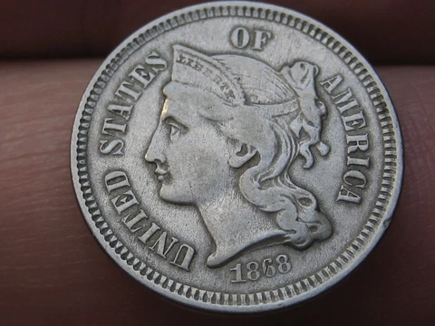 1868 Three 3 Cent Nickel- VF Details Cover