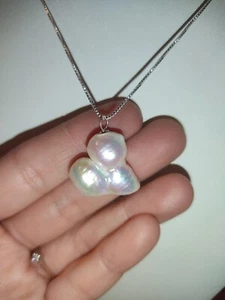 Collana In Argento 925 Con Perla Tripla Di 2cm X1,5 Eleganza Naturale  - Foto 1 di 8