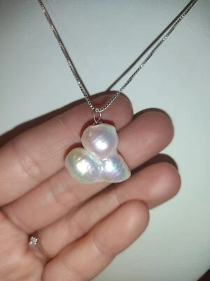 Collana In Argento 925 Con Perla Tripla Di 2cm X1,5 Eleganza Naturale  - Immagine 1 di 4