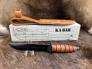 Ka-Bar 2-1250-5 Short USMC Knife With Leather Handles Mint In Box