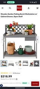Wooden Garden Potting Work Bench Station W/ Cabinet Drawer And Open Shelf - Picture 1 of 2